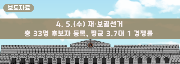 [보도자료] 4. 5. 재·보궐선거 총 33명 후보자 등록, 평균 3.7대 1 경쟁률